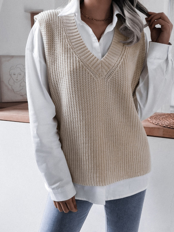 Women's V-neck casual loose knit sweater vest