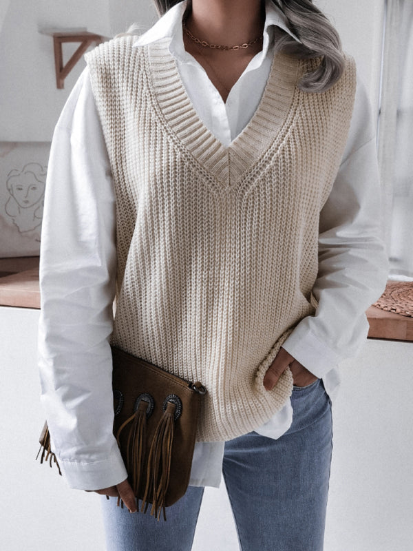 Women's V-neck casual loose knit sweater vest