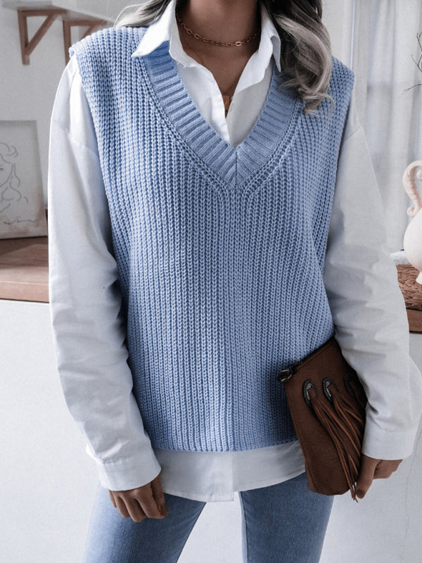 Women's V-neck casual loose knit sweater vest