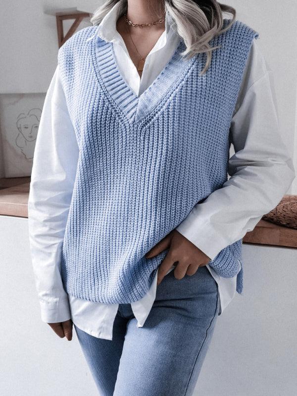 Women's V-neck casual loose knit sweater vest