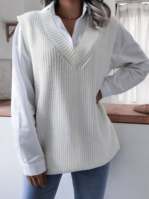 Women's V-neck casual loose knit sweater vest