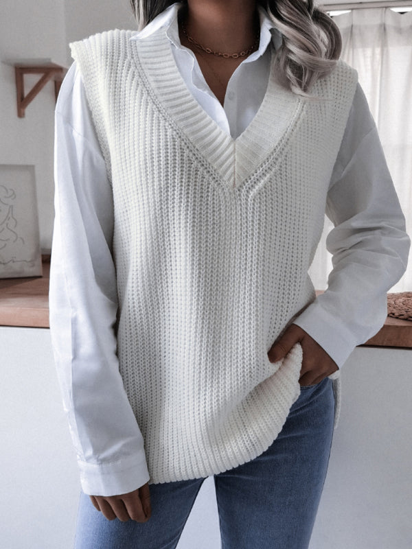 Women's V-neck casual loose knit sweater vest