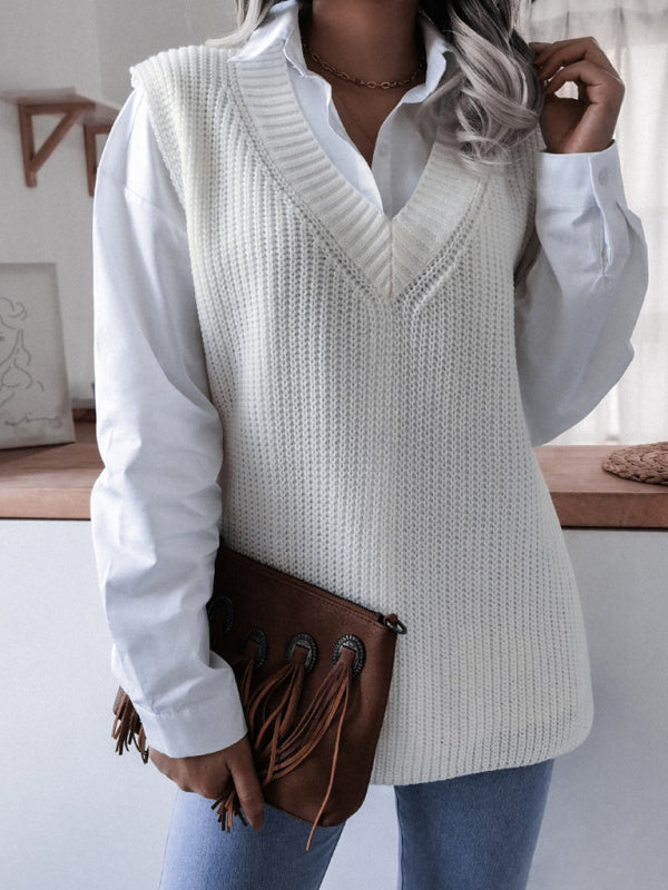 Women's V-neck casual loose knit sweater vest