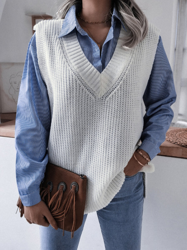 Women's V-neck casual loose knit sweater vest