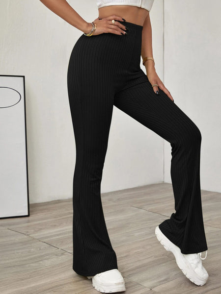 Women's Knitted High Waist Flared Casual Trousers (11469079445772)