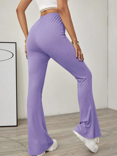 Women's Knitted High Waist Flared Casual Trousers (11469079445772)