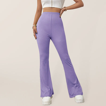 Women's Knitted High Waist Flared Casual Trousers (11469079445772)