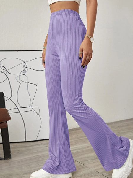 Women's Knitted High Waist Flared Casual Trousers (11469079445772)