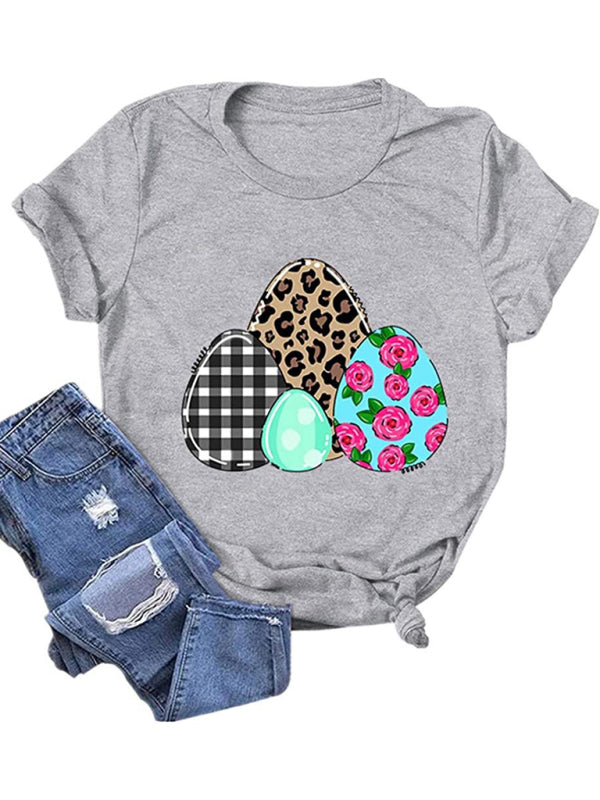 New Ladies Leopard Bunny Easter Explosion Style Urban Casual Short-sleeved T-Shirt Top (11472249553164)