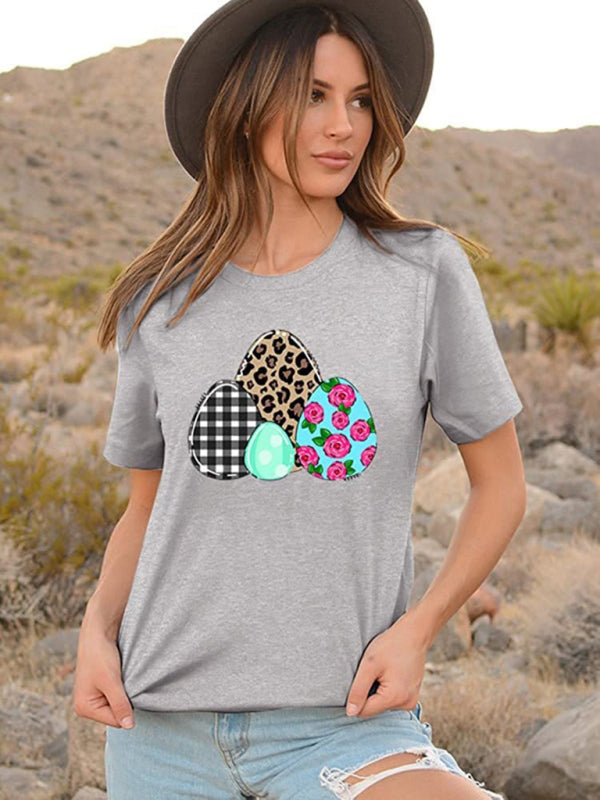 New Ladies Leopard Bunny Easter Explosion Style Urban Casual Short-sleeved T-Shirt Top (11472249553164)