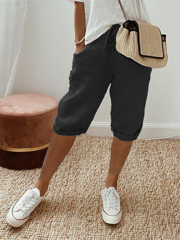 New women's pocket elastic casual trousers