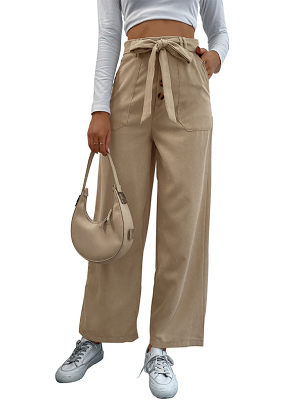Women's straight solid color casual trousers