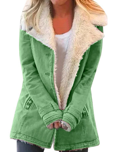 Autumn and winter solid color plush lapel mid-length coat (11477212070156)