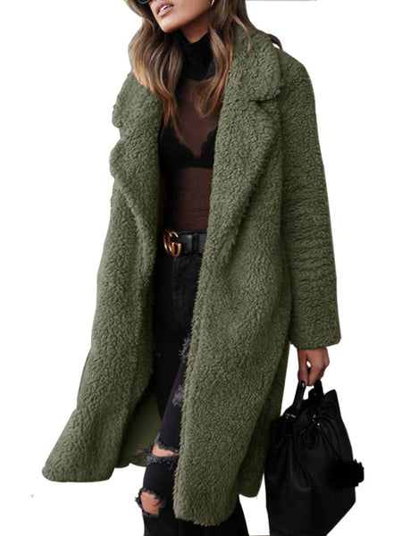 Women's loose long sleeve lapel plush jacket (11477212463372)