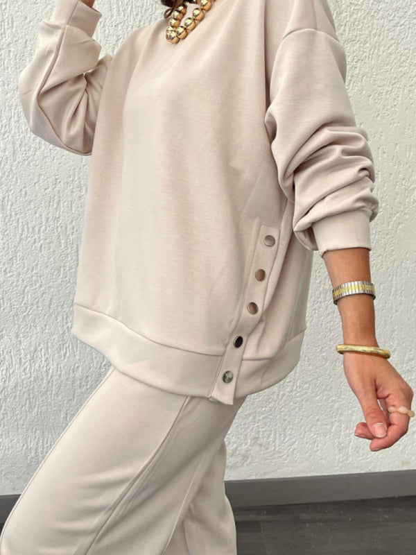 Women's casual round neck pullover sweatshirt and trousers two-piece set