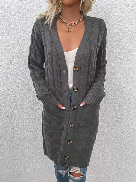 Women's outerwear fashionable long single-breasted casual cardigan jacket (11472173269260)