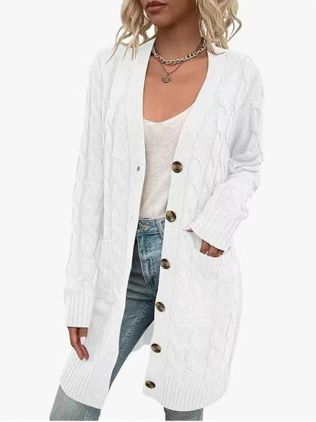 Women's outerwear fashionable long single-breasted casual cardigan jacket (11472173269260)