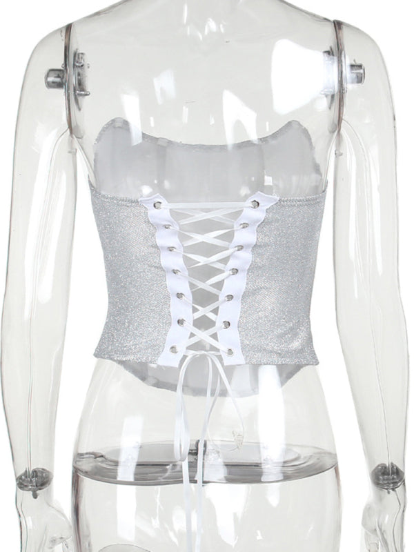 New sexy strappy waist bandeau glittering fishbone waist vest top