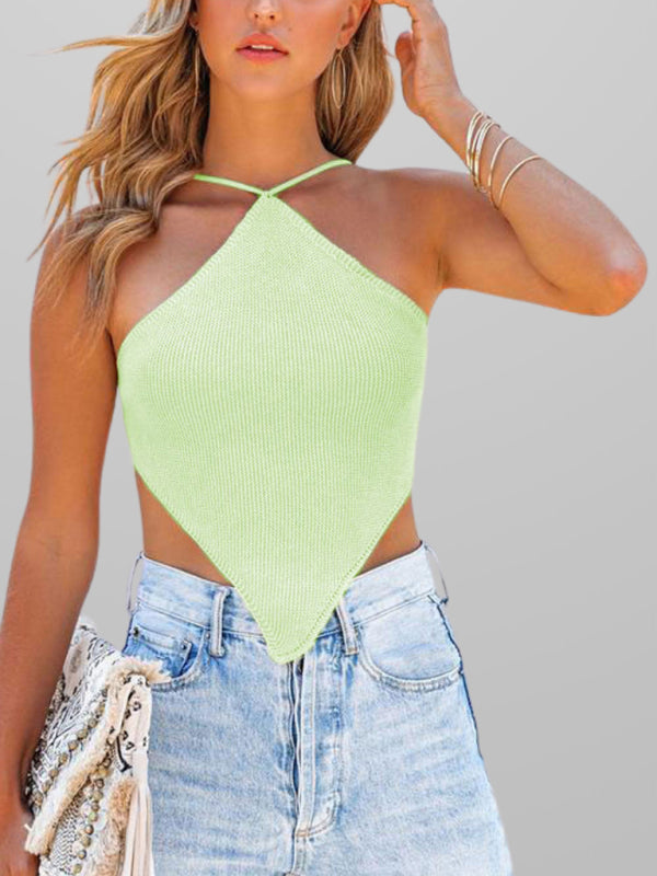 New fashionable and sexy solid color knitted vest backless strappy top