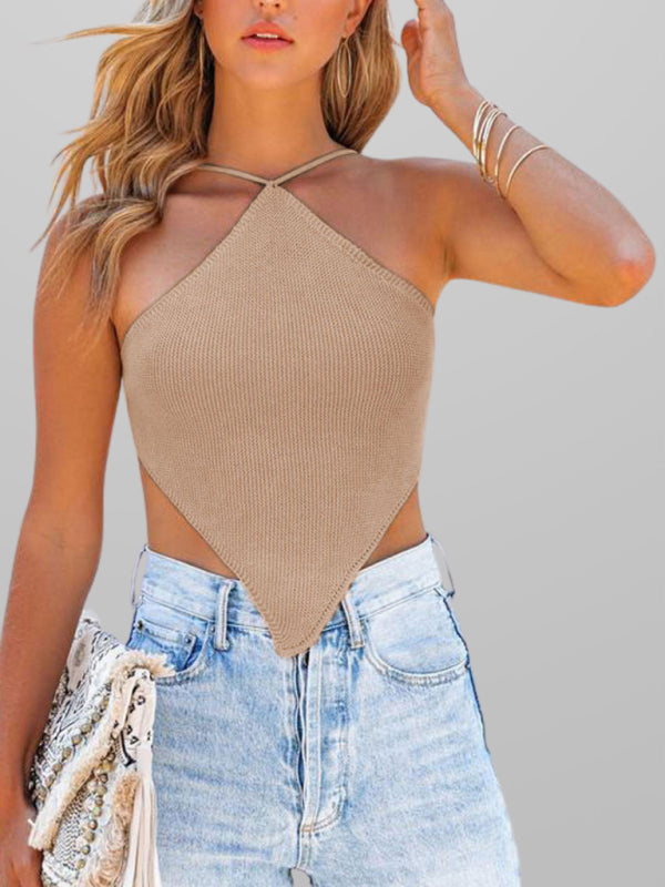 New fashionable and sexy solid color knitted vest backless strappy top