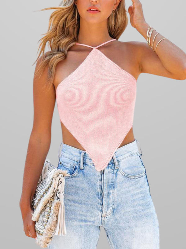 New fashionable and sexy solid color knitted vest backless strappy top