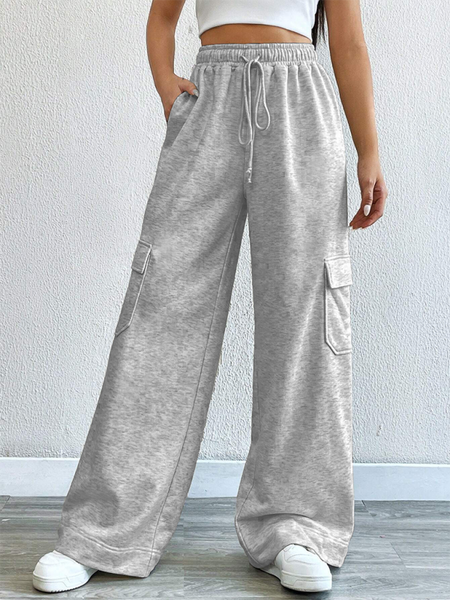 Workwear wide-leg casual pants casual style high waist pocket pants (11472627466508)