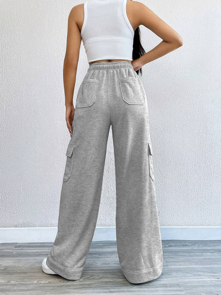 Workwear wide-leg casual pants casual style high waist pocket pants (11472627466508)