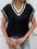 Women's Loose Casual V-Neck Contrast Color Vest Sweater (11472322756876)