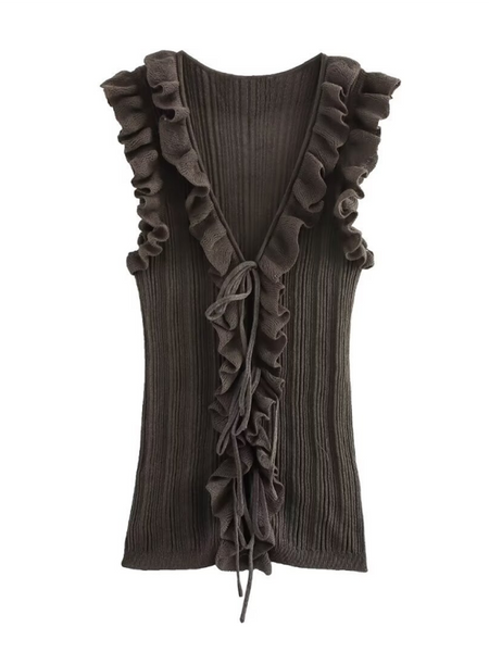 Fashionable vest ruffled sleeveless sweater (11472322953484)