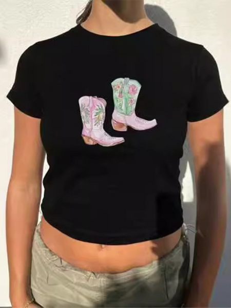 Y2K Boots Print Short Fashion Hot Girls T-Shirt (11472249159948)