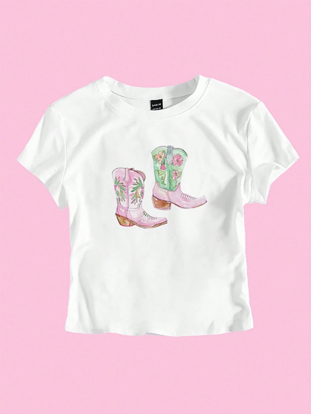 Y2K Boots Print Short Fashion Hot Girls T-Shirt (11472249159948)