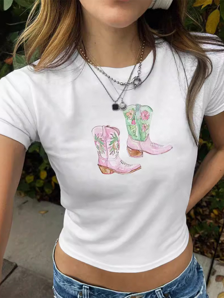 Y2K Boots Print Short Fashion Hot Girls T-Shirt (11472249159948)