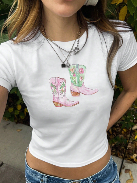 Y2K Boots Print Short Fashion Hot Girls T-Shirt (11472249159948)