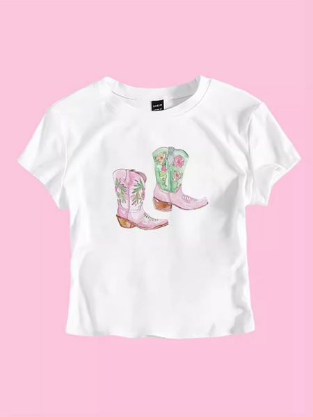 Y2K Boots Print Short Fashion Hot Girls T-Shirt (11472249159948)