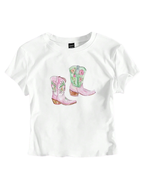 Y2K Boots Print Short Fashion Hot Girls T-Shirt (11472249159948)