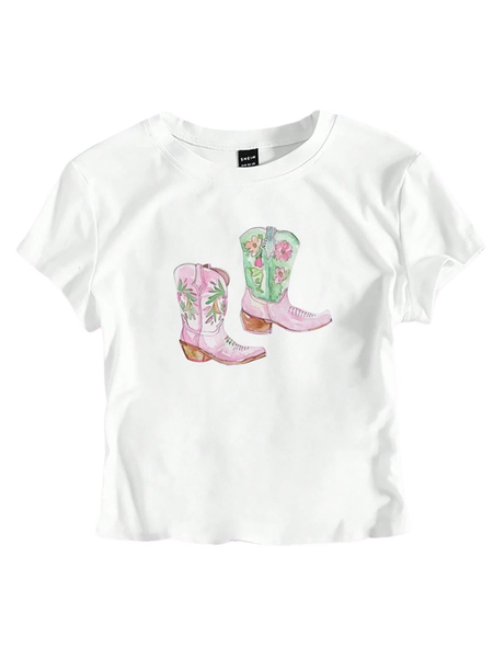 Y2K Boots Print Short Fashion Hot Girls T-Shirt (11472249159948)