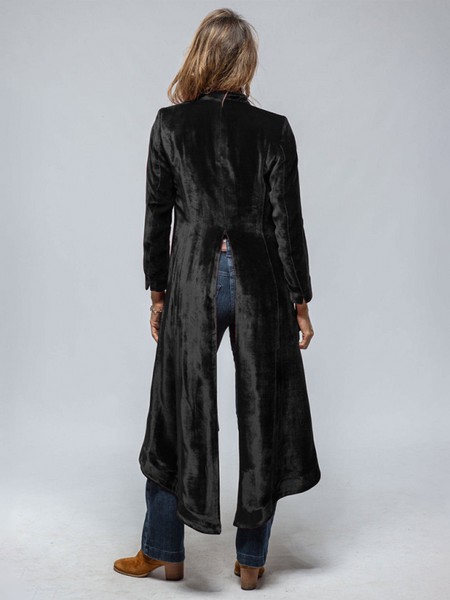 Women's Velvet Long Cardigan Solid Color Vintage Split Jacket Trench Coat Loose Coat (11477212791052)