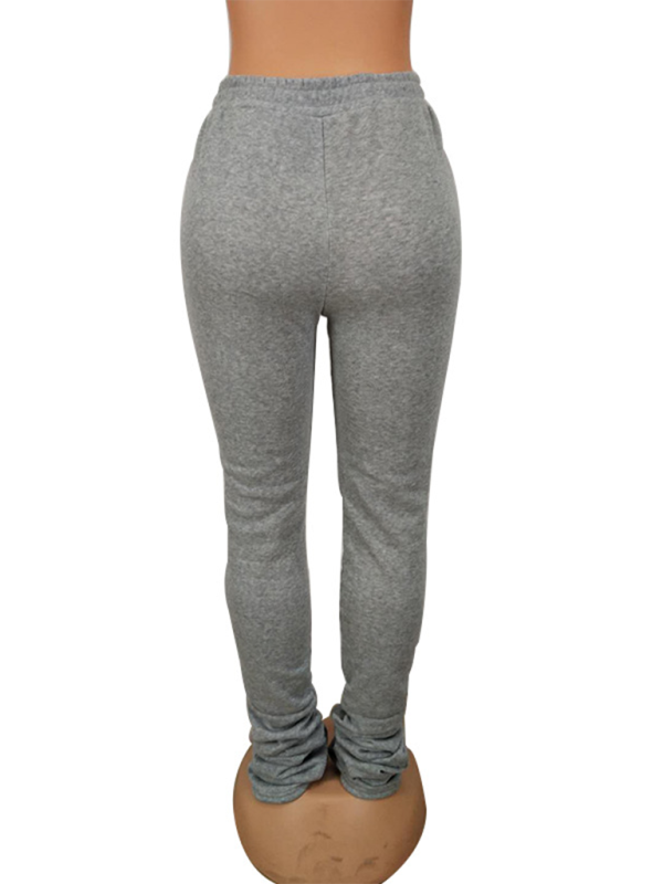 Women's Solid Color High Waisted Shrink Pleat Drawstring Casual Stacked Pants (11472577429772)