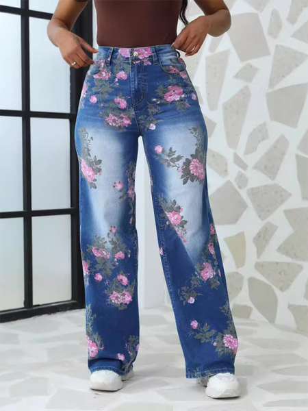 Blumenmuster Jeans (11460428071180)