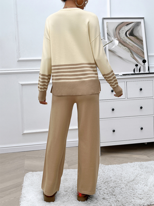 Casual Loose Clashing Color Straight Pants Sweater Set (11477761982732)