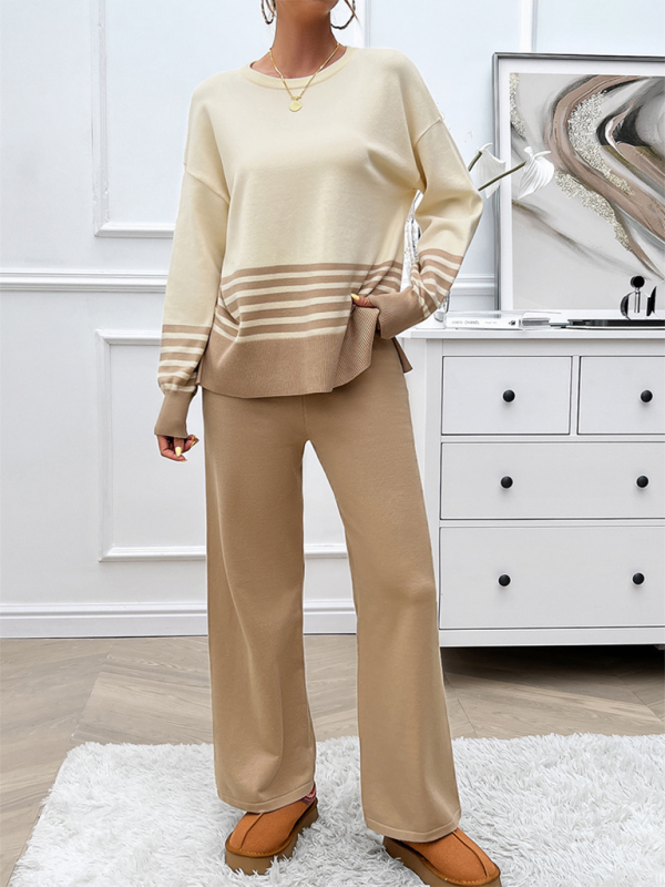 Casual Loose Clashing Color Straight Pants Sweater Set (11477761982732)