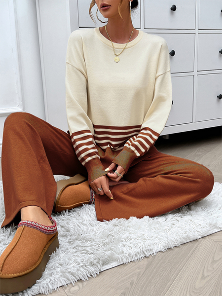 Casual Loose Clashing Color Straight Pants Sweater Set (11477761982732)