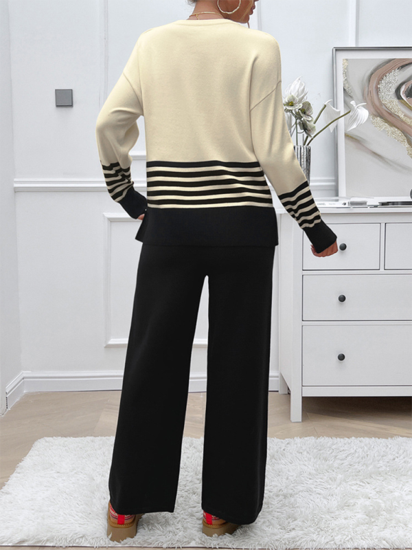 Casual Loose Clashing Color Straight Pants Sweater Set (11477761982732)