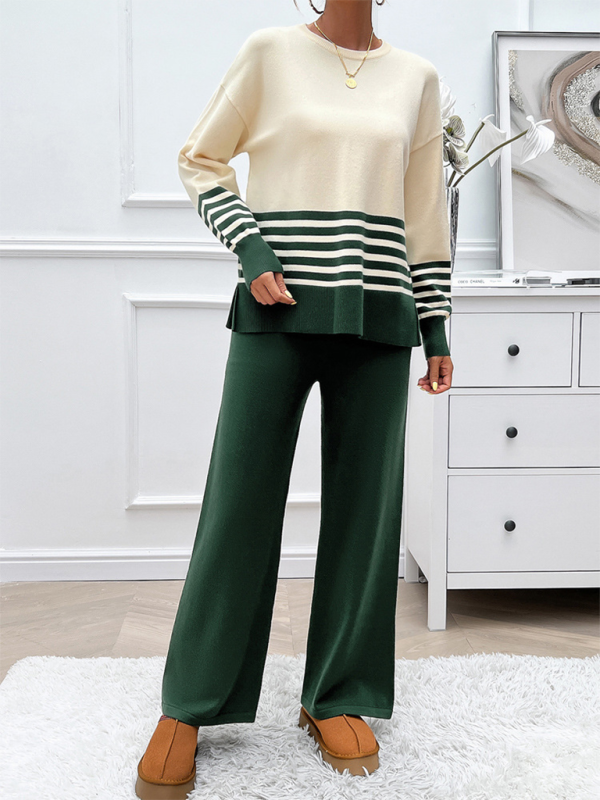 Casual Loose Clashing Color Straight Pants Sweater Set (11477761982732)