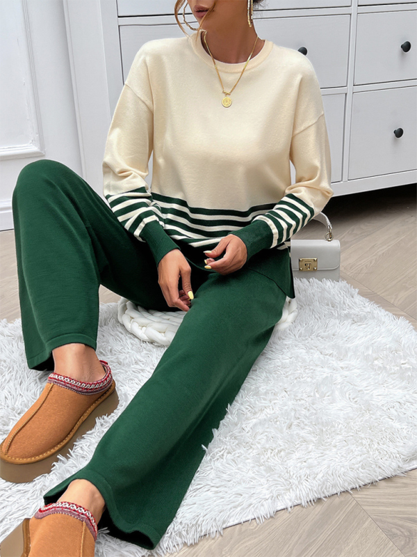 Casual Loose Clashing Color Straight Pants Sweater Set (11477761982732)