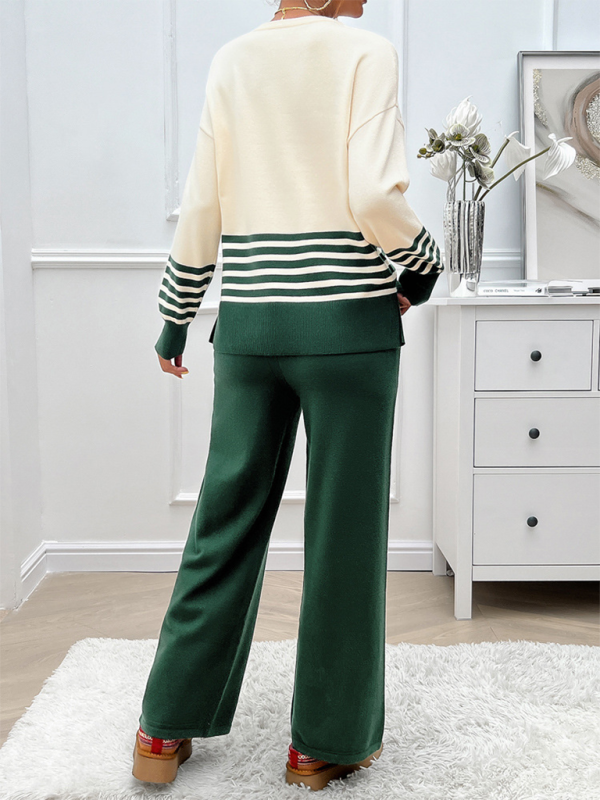 Casual Loose Clashing Color Straight Pants Sweater Set (11477761982732)