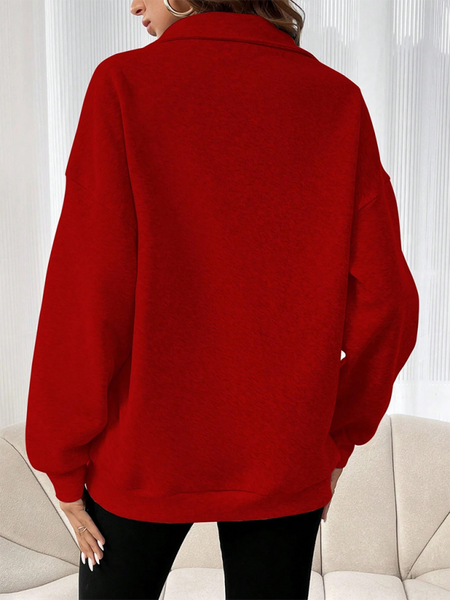 New fashion zipper lapel solid color casual sweater (11472172941580)