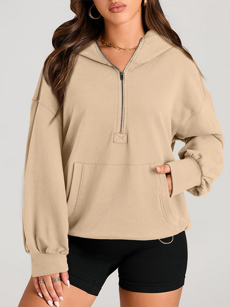 Women's Solid Color Long Sleeve Hooded Solid Color Zipper Plug Sweatshirt (11472173203724)