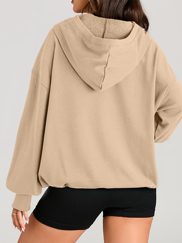 Women's Solid Color Long Sleeve Hooded Solid Color Zipper Plug Sweatshirt (11472173203724)