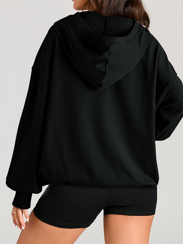 Women's Solid Color Long Sleeve Hooded Solid Color Zipper Plug Sweatshirt (11472173203724)